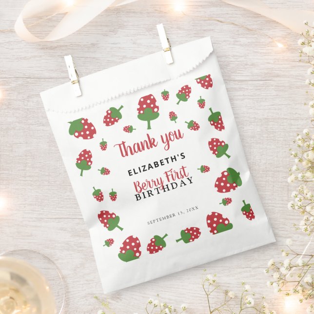 Berry First Birthday Cute Strawberry Girl Favor Bag (Clipped)