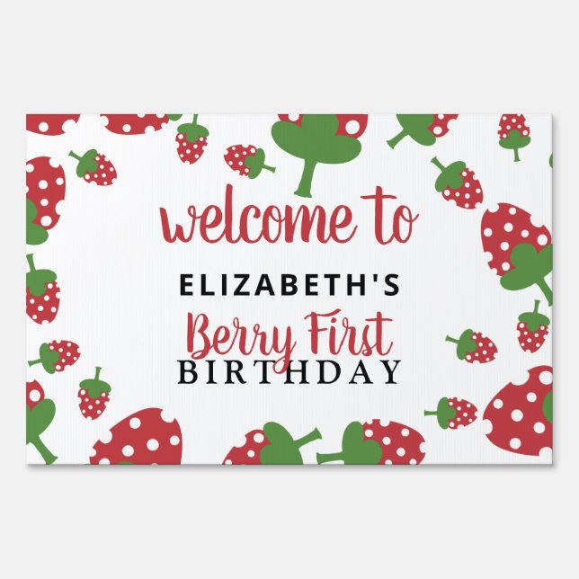 Berry First Birthday Cute Strawberry Girl Red  Ban Sign (Front)