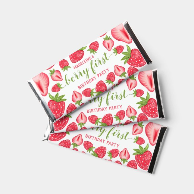 Berry First Birthday Cute Strawberry Personalized  Hershey Bar Favors (Front)