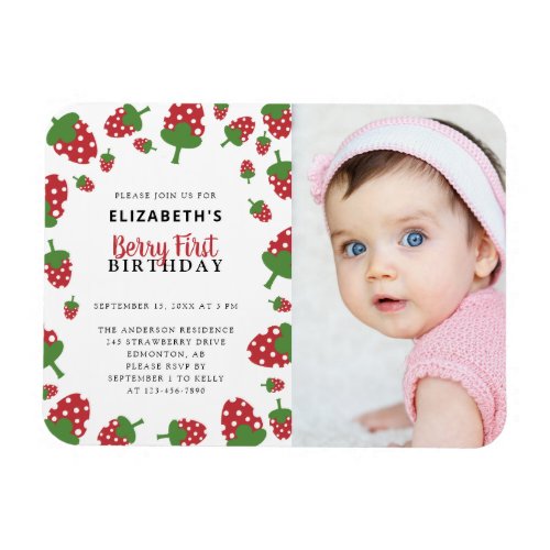 Berry First Birthday Cute Strawberry Photo  Magnet