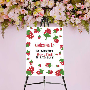 Berry First Birthday Cute Strawberry Welcome Foam Board