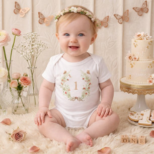 Berry First Birthday Floral  Baby Bodysuit