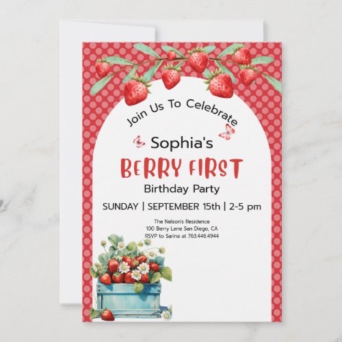 Berry First Birthday Girl 1st birthday Invitation