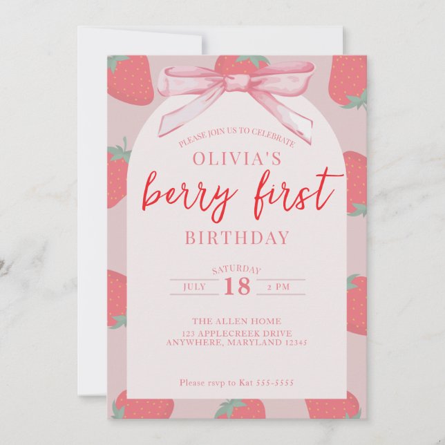 Berry First Birthday Girl Invitation (Front)
