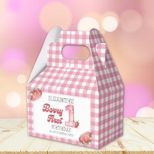 "Berry First Birthday Girl strawberry Decoration Favor Boxes