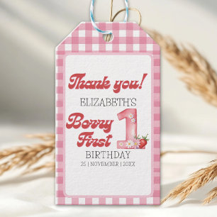 "Berry First Birthday Girl strawberry Decoration Gift Tags