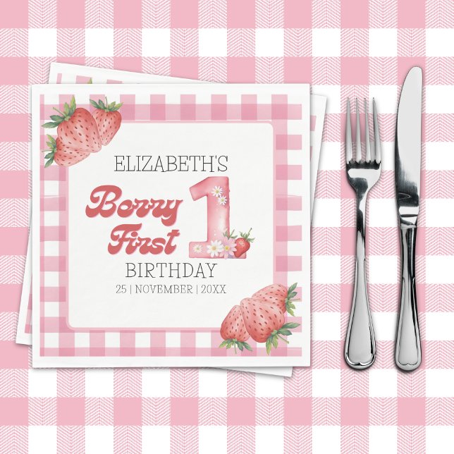 "Berry First Birthday Girl strawberry Theme Napkins (Creator Uploaded)