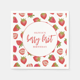 Berry First Birthday Girls strawberry Napkins