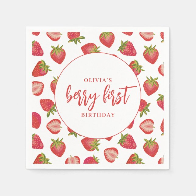 Berry First Birthday Girls strawberry Napkins (Front)