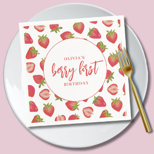 Berry First Birthday Girls strawberry Napkins