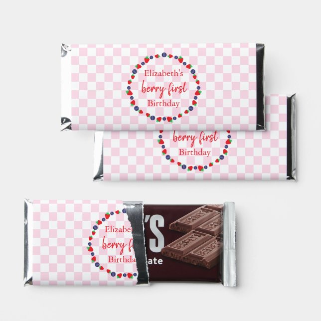 Berry First Birthday Hershey Bar Favors (Front)