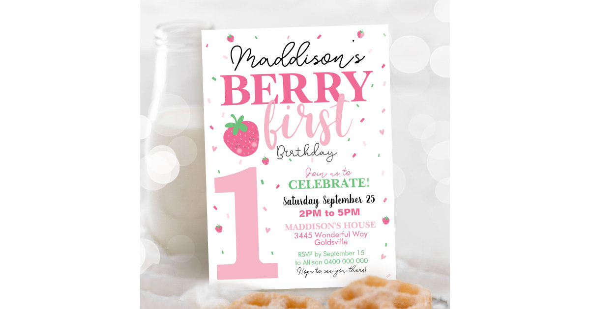 Berry First Birthday Invitation 1st Birthday Girl Zazzle