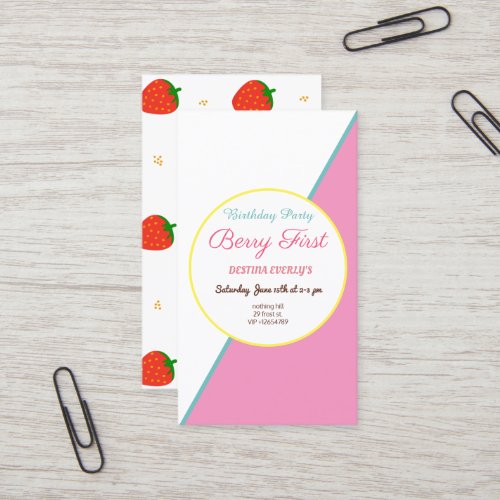 Berry first birthday invitation 89 cm x 51 cm business card