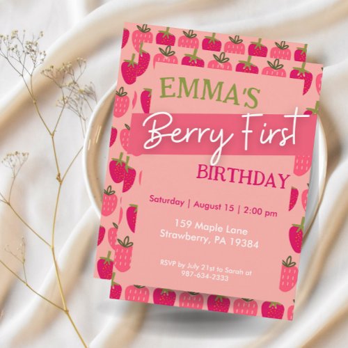 Berry First Birthday Invitation First Birthday Invitation