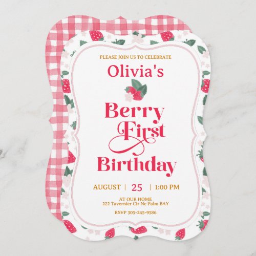 Berry First Birthday Invitation  Red Strawberry