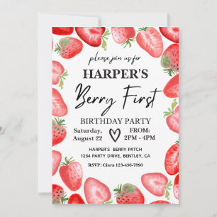 Berry First Birthday Invitation   Strawberry
