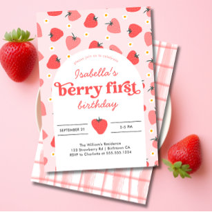 Berry First Birthday Invitation Strawberry