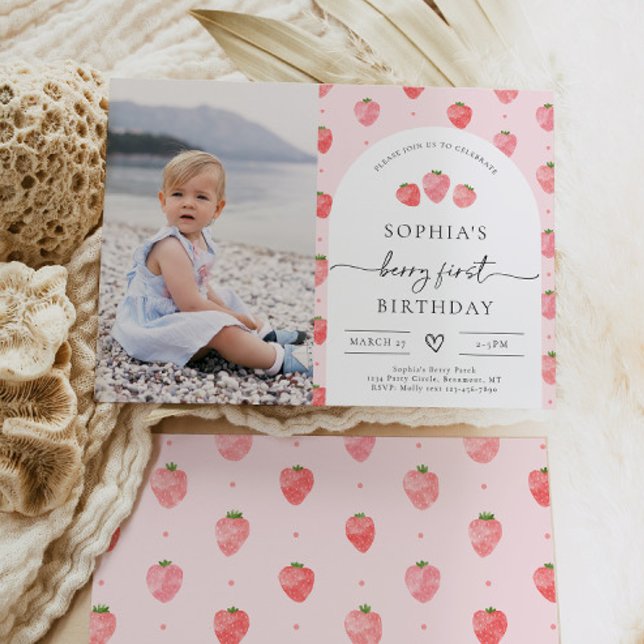 Berry First Birthday Invitation | Strawberry  (Creator Uploaded)