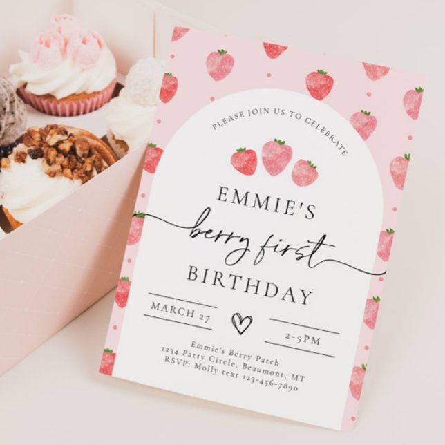 Berry First Birthday Invitation | Strawberry  (Creator Uploaded)