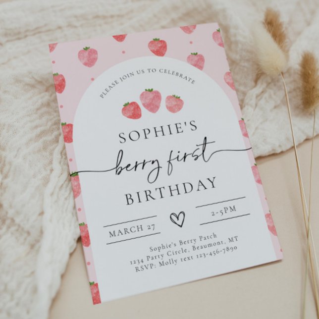 Berry First Birthday Invitation | Strawberry  (Creator Uploaded)