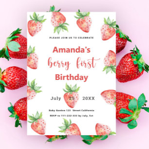 Berry First Birthday Invitation   Strawberry