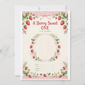 Berry First Birthday Invitation - Strawberry Photo