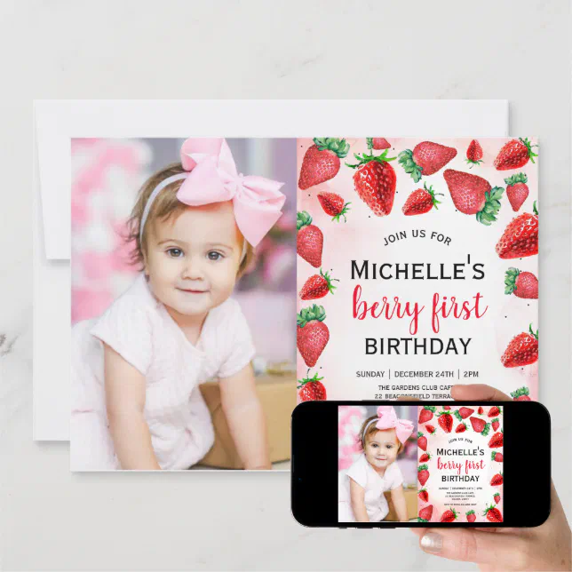 Berry First Birthday Invite Strawberry Birthday Invitation Zazzle