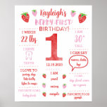 Berry First Birthday Milestone Poster at Zazzle