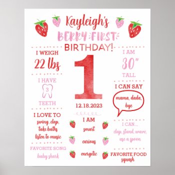 Berry First Birthday Milestone Poster by LaurEvansDesign at Zazzle