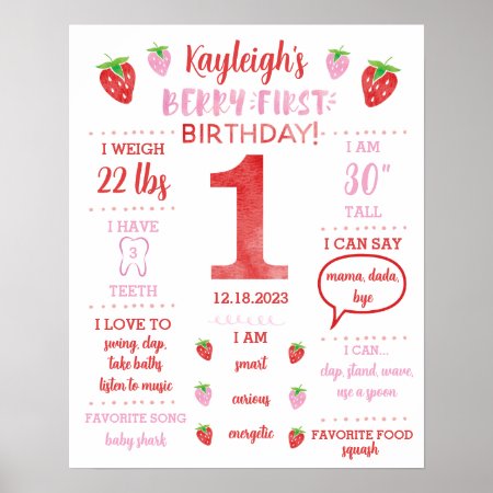Berry First Birthday Milestone Poster