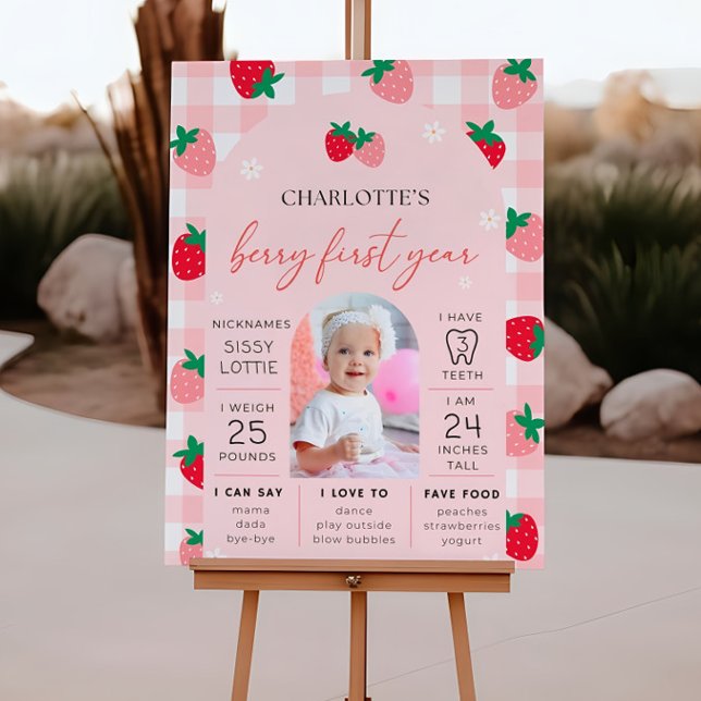 Berry First Birthday Milestone Poster, Editable  Foam Board (Creator Uploaded)