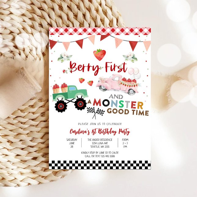 Berry First Birthday Monster Truck Invitation (Creator Uploaded)