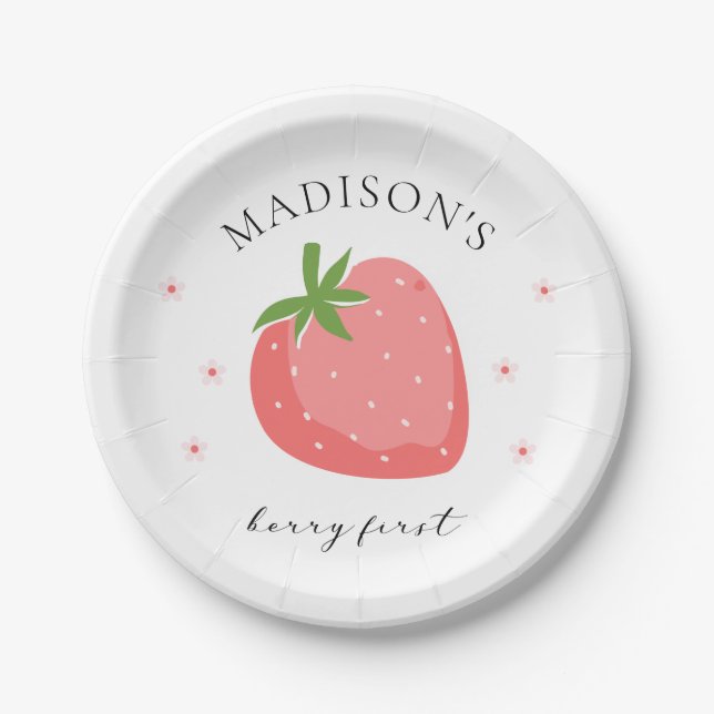 Berry First Birthday Paper Plates Strawberry Party (Front)