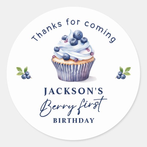 Berry First Birthday Party Blueberry Thank You Classic Round Sticker
