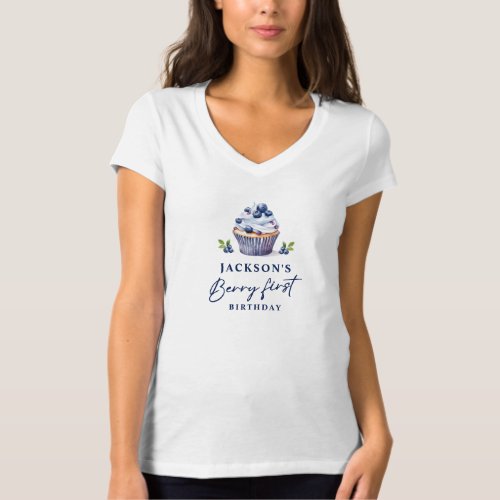 Berry First Birthday Party Blueberry V_Neck T_Shirt