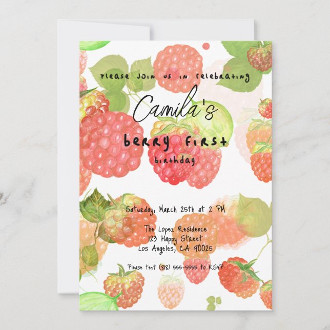 Berry first birthday party invitation (Front)
