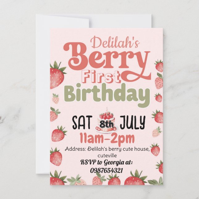 Berry first birthday party invitation (Front)