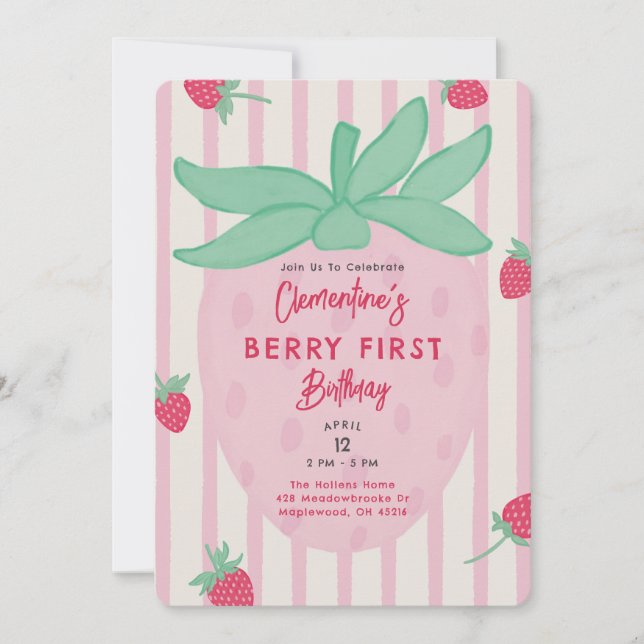 Berry First Birthday Party Invitation (Front)