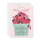 Berry First Birthday Party Invitation Strawberry