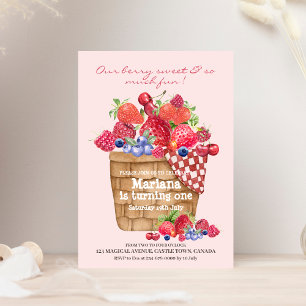 Berry First Birthday Party Invitation Strawberry 