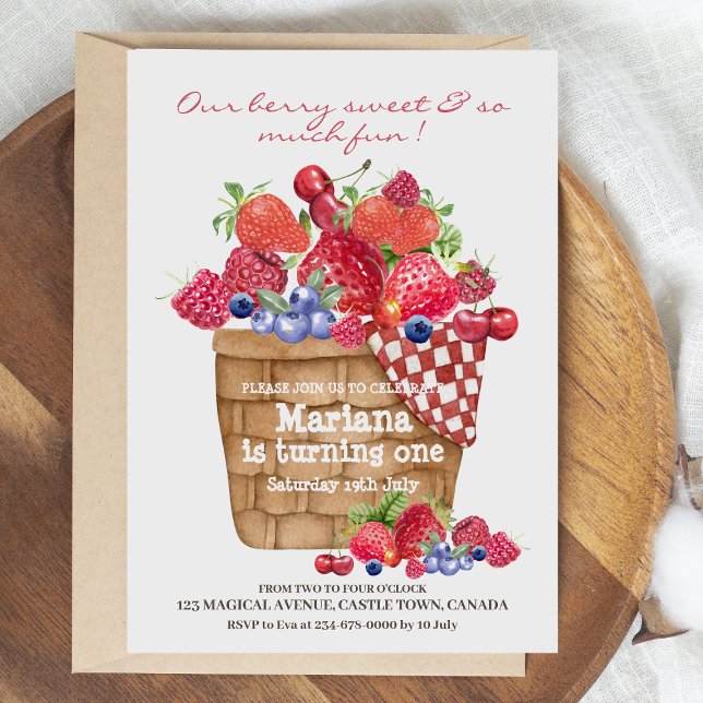 Berry First Birthday Party Invitation Strawberry  (Creator Uploaded)