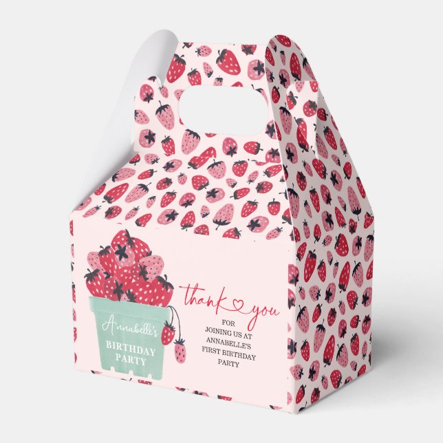 Berry First Birthday Party Invitation Strawberry Favor Boxes (Front Side)
