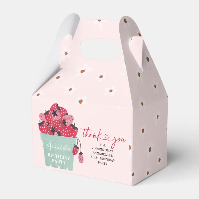Berry First Birthday Party Invitation Strawberry Favor Boxes (Front Side)