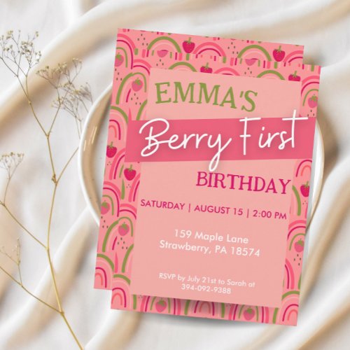 Berry First Birthday Party Invitation Strawberry Invitation