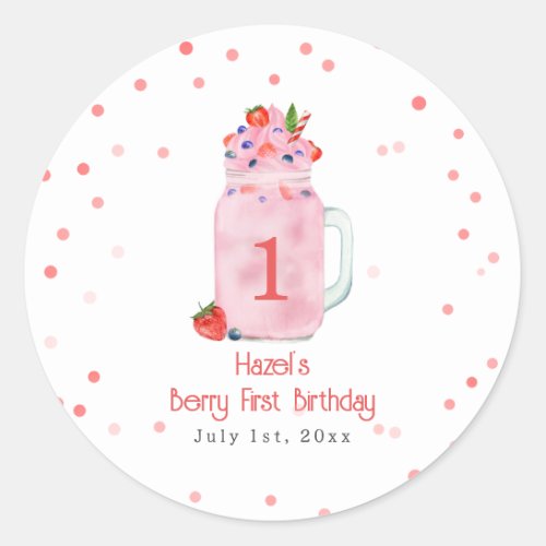 Berry First Birthday Party Smoothie Classic Round Sticker