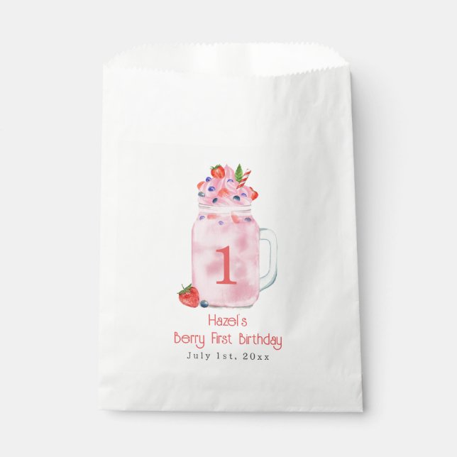 Berry First Birthday Party Smoothie Favor Bag (Front)
