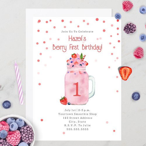 Berry First Birthday Party Smoothie Invitation