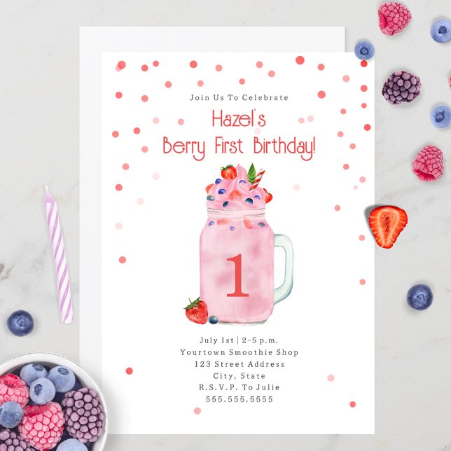 Berry First Birthday Party Smoothie Invitation (Creator Uploaded)