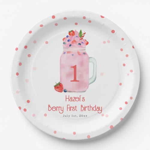 Berry First Birthday Party Smoothie Paper Plates