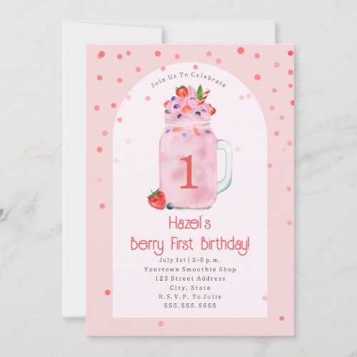 Berry First Birthday Party Smoothie Pink Invitation